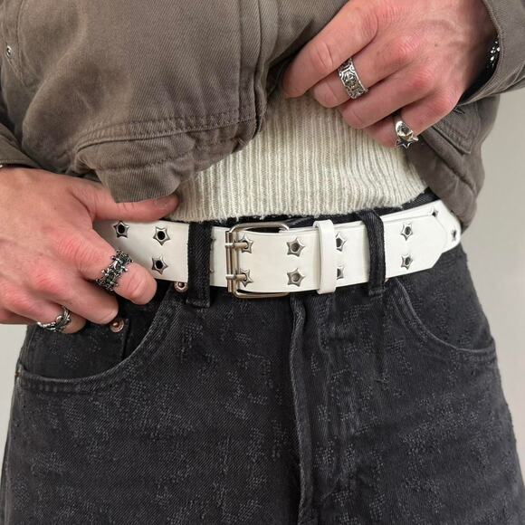 Y2K White Silver Star Studded Belt – Goth Emo Skater Style, Unisex, Brand New - Picture 7 of 9